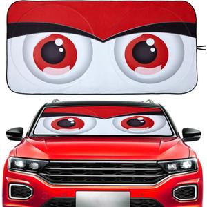 Vepagoo Windshield Sun Shade - Funny Red Big Eyes Design, Anti-UV, Heat Protection for Car Interior Dashboard & Window Decoration (65X32 inch)