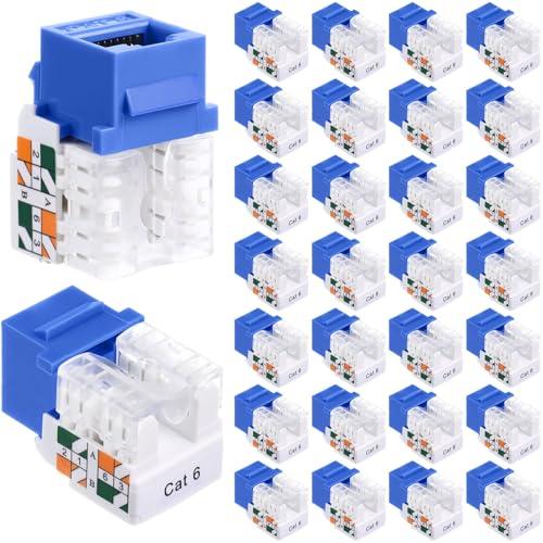 Hoteam Cat6 Cable RJ45 Keystone Jack UTP Modular Ethernet Jack Insert 90-Degree, Punch Down Keystone Adapter for Secure Connection(Blue,100 Pcs)