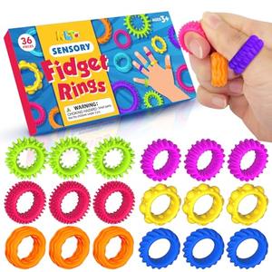 Sensory Toys Fidget Rings for Kids 36Pack: Sensory Rings for Stress - Stretchy Calming Toys for Autism - Bulk Fidgets for Students Classroom Prize