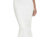 houstil Women's Strap Wedding Guest Dress Wrinkles Mesh Bodycon Party Maxi Cocktail Cut Out Clubwear Summer (White, M)