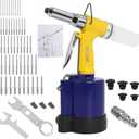Wadoy Heavy Duty Air Rivet Gun Kit - Professional Pneumatic Pop Riveter with 5 Nosepieces (1/4", 3/16", 5/32", 1/8", 3/32") & 50PCS Rivets, 3916lbs Pulling Force, 1/4" NPT Industrial Air Rivet Gun