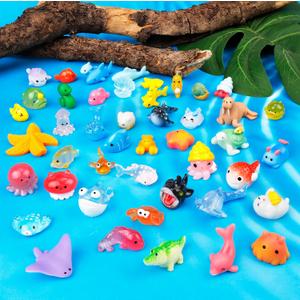 44 Pcs Mini Ocean Resin Animals 44 Styles Resin Animals Figurines Bulk for Fairy Garden Miniature Dollhouse Accessories Hide Crafts Decor
