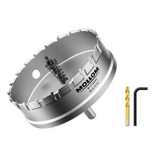 Mollom (4-5/16''|110mm) Heavy Duty Carbide Hole Saw with 2 Pilot Drill Bits, Hole Cutter cuts Stainless Steel, mild Steel, Iron, Copper, Brass, Plastic