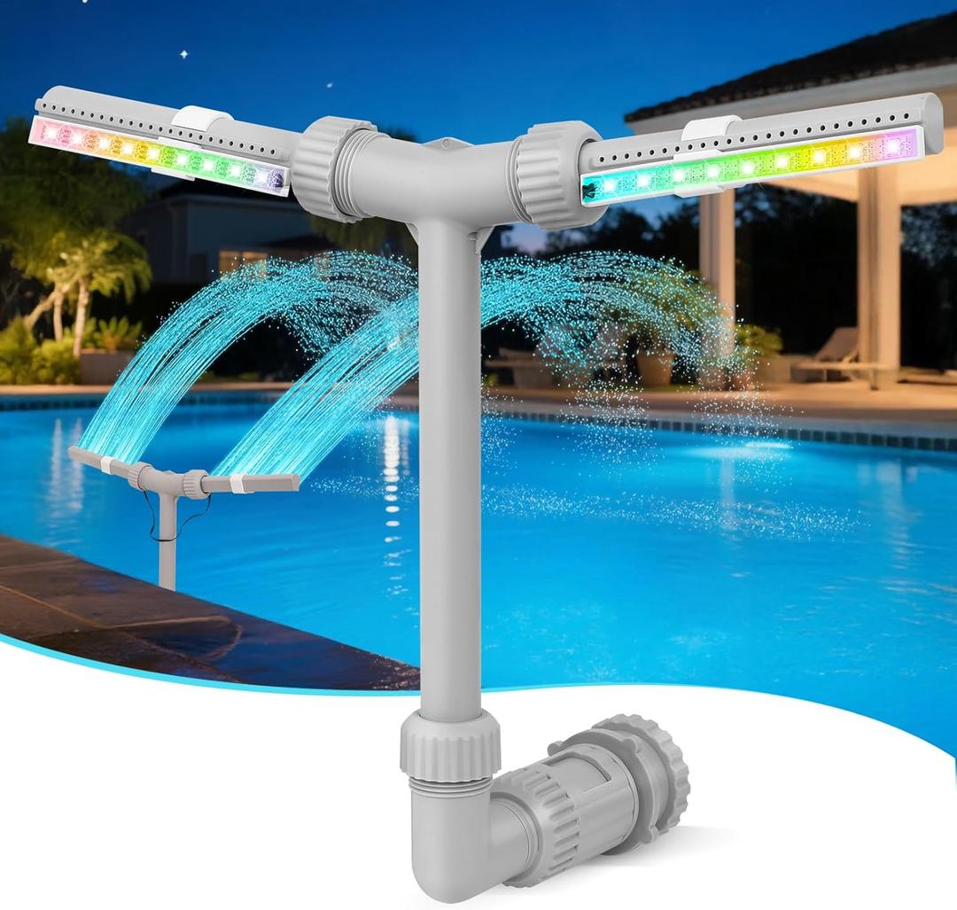 Pool Fountain with Lights | Solar Pool Fountain for Above Ground & Inground Pools,Solar Lights with Remote, Adjustable Sprinkler for Relaxation & Cooling 6-15 Degrees (White)