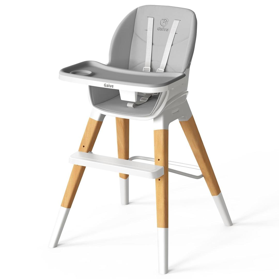 8 in 1 Convertible Wooden High Chair, Adjustable Baby High Chair for Babies and Toddlers with Tray, Easy to Clean, Grow with Family| Booster| Learning Table| High Stool (Gray)