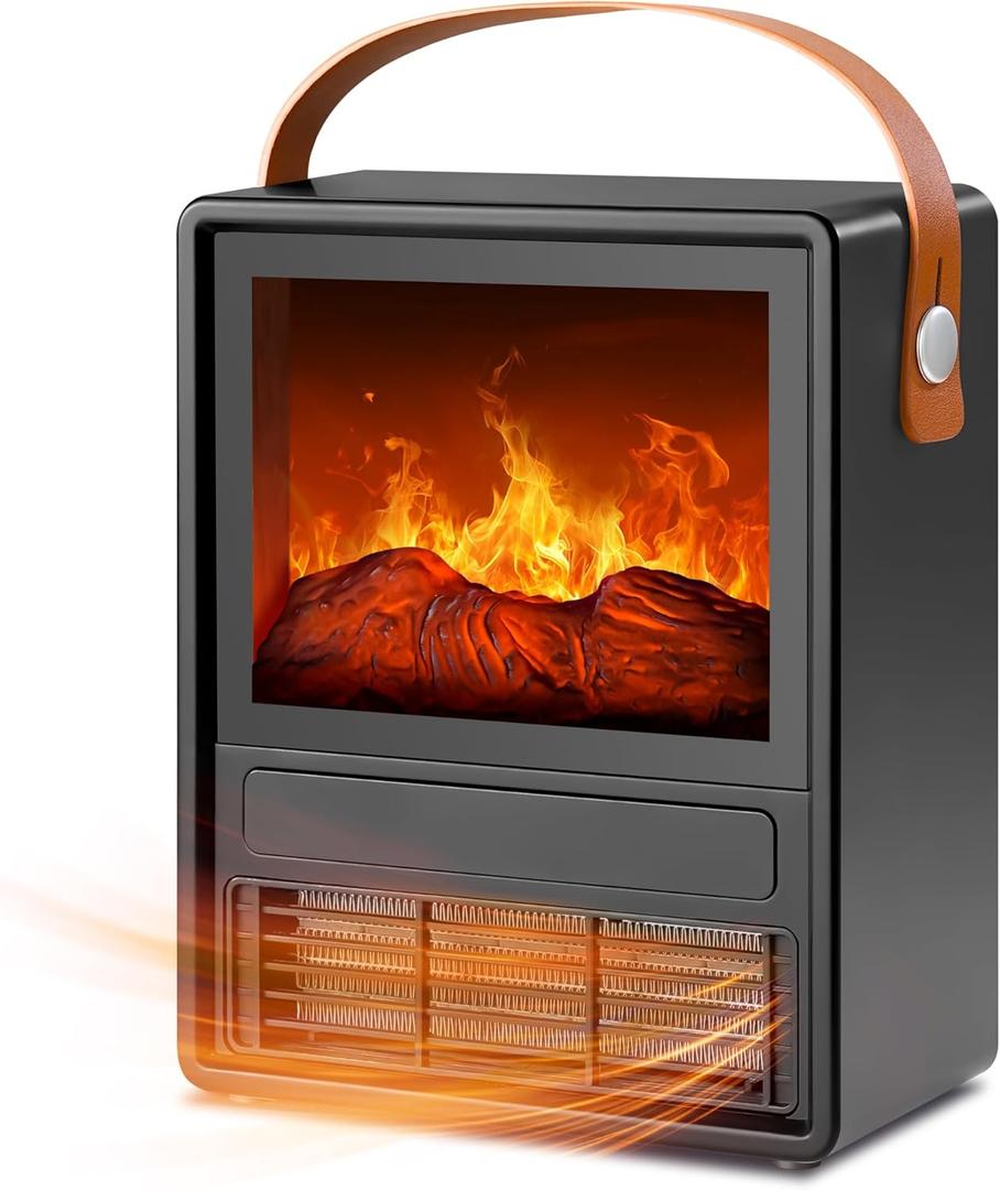 FLAME&SHADE Portable Electric Fireplace Heater for Indoor Use, Fire Place Heaters with 3D LED Flame Overheat & Tilt Protection, Space Heater Small Fireplace for Home Office Christmas Decoration, Black (8.9"(W) x 11.2"(H) black)