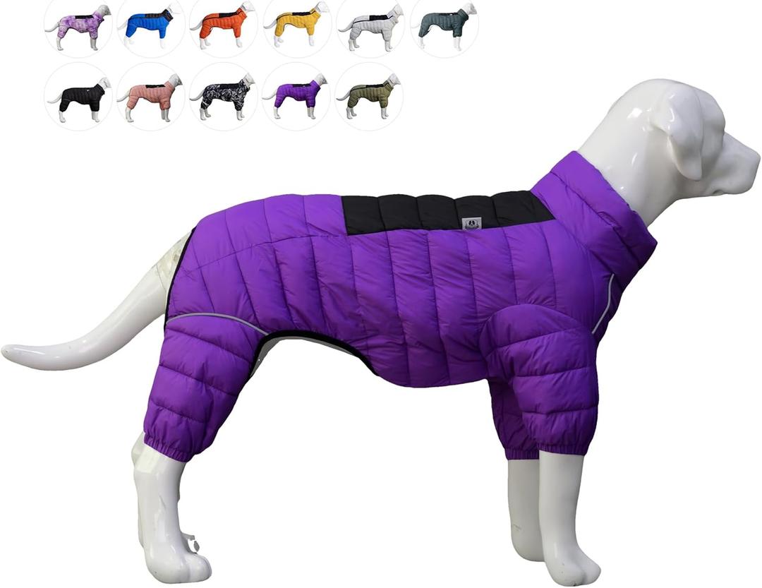 Purple Dog Warm Jacket, Zippered Adjustable Outdoor Snow Jacket - Waterproof, Windproof, Reflective - Small to XXXXL (4XL (24inch Back))