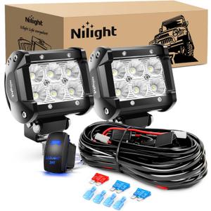 Nilight 4 Inch LED Light Pods 2PCS 18W Flood Fog Light Bar with 12V 5Pin Rocker Switch TE Connector Wiring Harness Kit-2 Leads for 4x4 offroad Pickup Truck ATV UTV SUV Golf Cart Boat