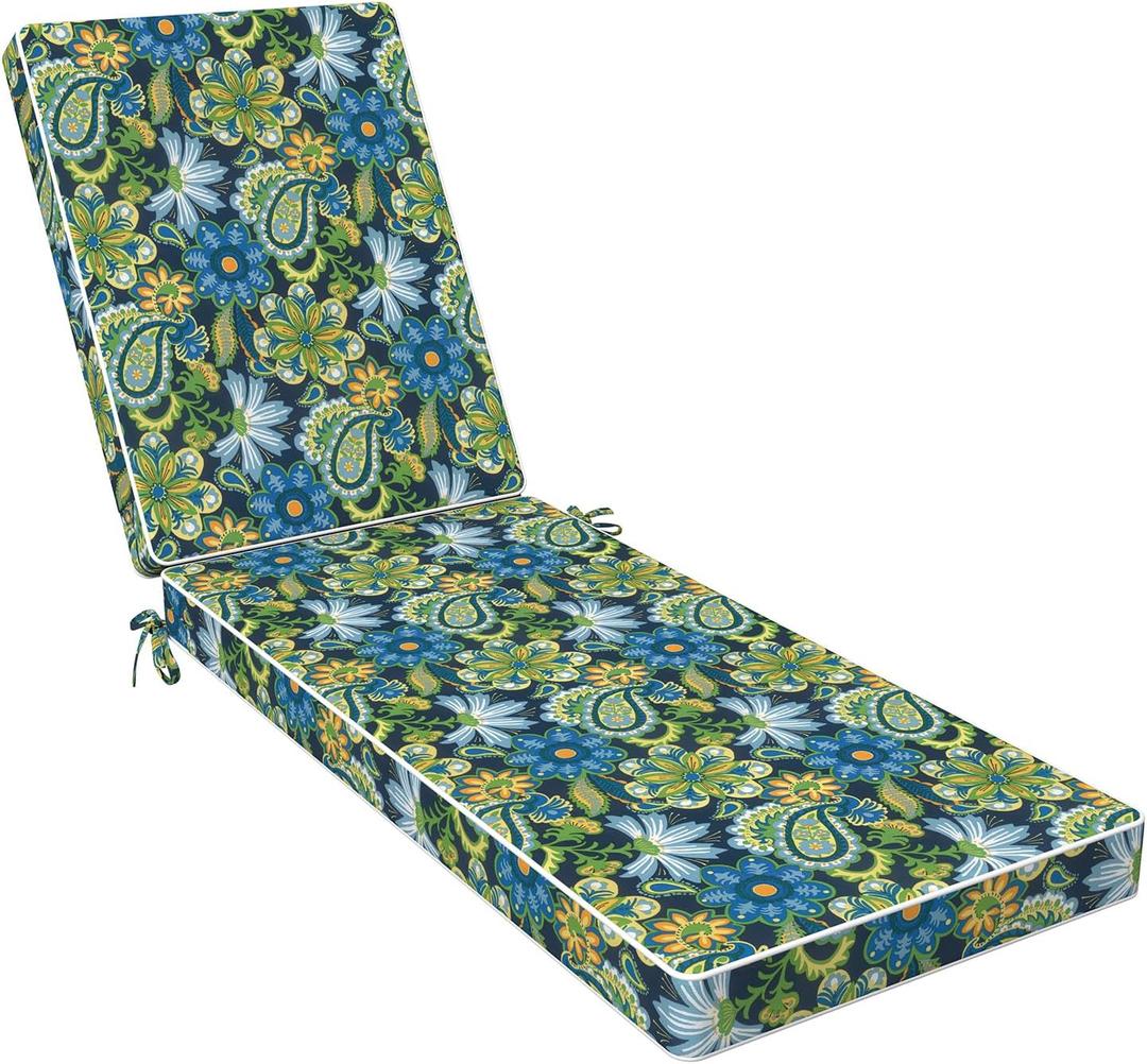 LVTXIII Outdoor Chaise Lounge Cushion 72x21x3 Inch, Water-Repellent Patio Seat Cushion with Ties & Hidden Zipper, Thick Foam Pad for Lawn Chair, Poolside, Patio Furniture, Bohemian Azure