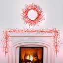 Thiccywoov 9.84 ft Valentine's Day Garland Valentines Day Wreath Decor Red Pink White Berry Heart Garland with LED Lights Artificial Vine for Valentines Wedding Anniversary Door Fireplace Home Decor