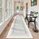 Morebes Modern White 2.5x8 Hallway Runner Rug, Berber Striped Kitchen Rugs Non Slip Washable Runner Rug, Soft Low Pile Indoor Floor Carpet for Bathroom Bedroom Laundry