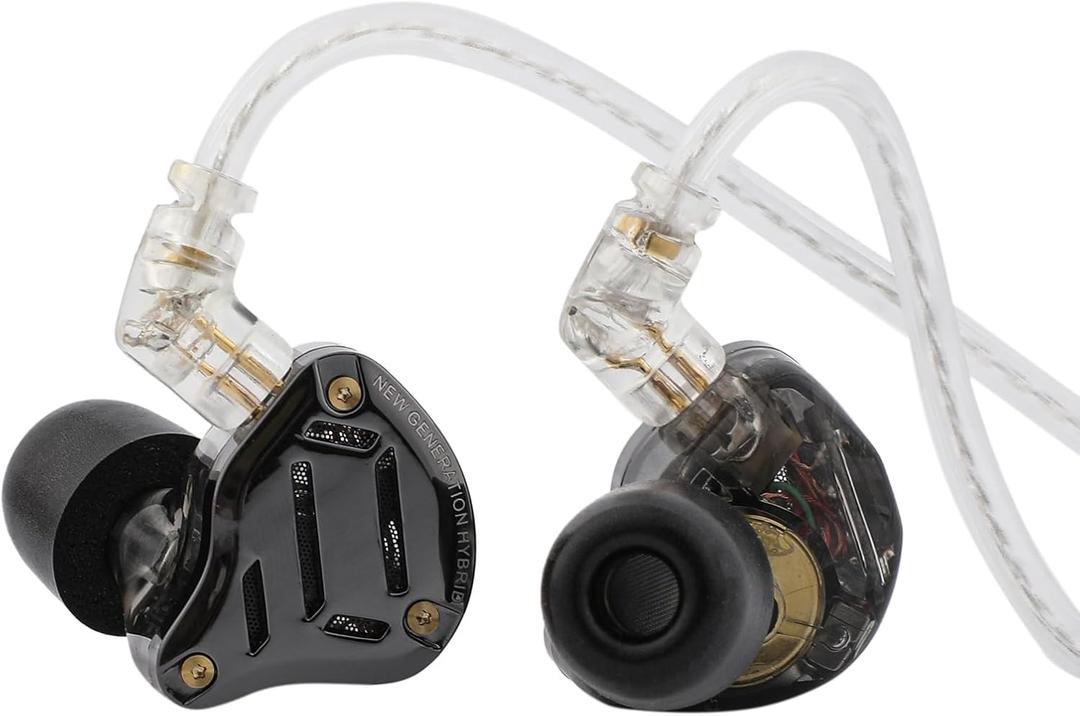 Linsoul KZ ZS10 PRO 2 in Ear Monitor IEM, 1DD+4BA Hybrid Wired Earbuds, with 4-Level Tuning Switch, 3-Way Crossover Gaming Earbuds, Silver-Plated IEM Cable for Musician Audiophile (Black, with Mic)