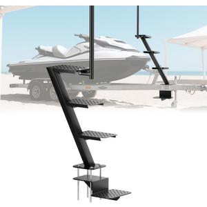 Boat Trailer Tongue 4 Steps Heavy Duty, Non-Slip Boat Trailer Step Ladder with Safety Grab Handle 500 lbs Capacity
