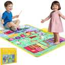 Musical Farm Animals Sounds Piano Mat for Kids, Sensory Educational Learning Toy with Drumset for Toddlers, Interactive Floor Touch Play Mat Dancing Keyboard Carpet for 1-5 Year Old Boy Girl Gifts