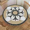 Round Table Cloth Mosaic Mandala Tablecloth Elastic Edge Fitted Table Cover Fits Tables Up to 45"-50" Diameter