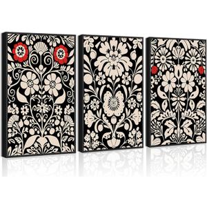 3Pcs Scandinavian Plant Wall Art Norwegian Folk Art Wall Decor Pictures Nordic Botanical Canvas Poster Prints for Gallery Living Room Cafe Modern Home Decorations Unframed (16x24in poster)