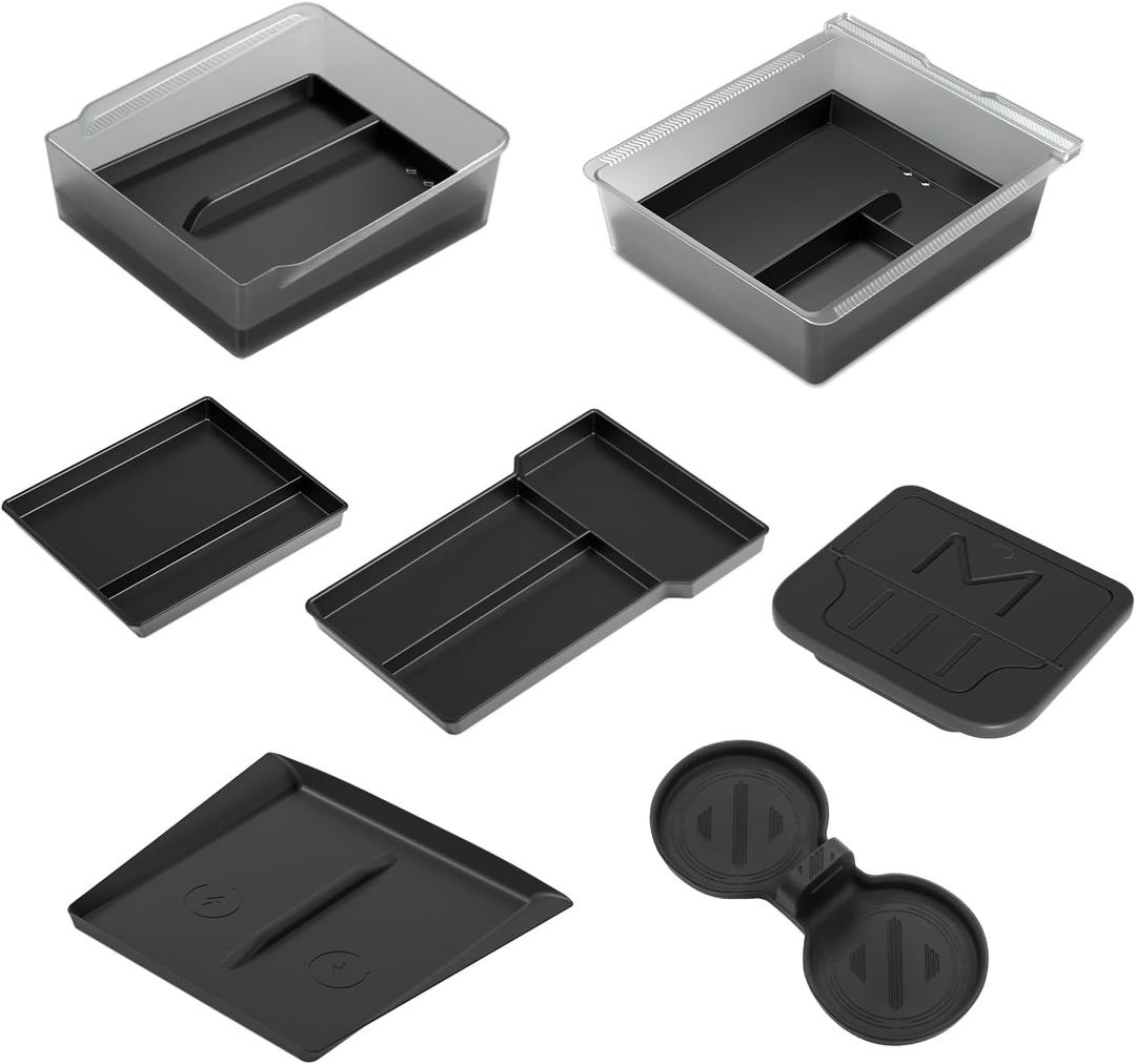 6PCS Upgrade Center Console Organizer Tray for 2025 Tesla Model 3,Double Layer Space, Durable Material, Easy to Clean Hidden Storage Case for Tesla Model 3 Highland Accessories 2025 2024