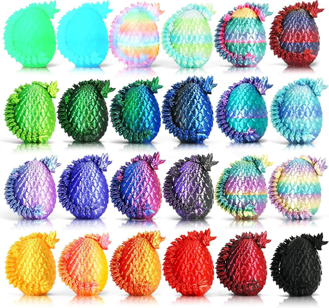 Impossmaker 24PCS 3D Printed Dragon Eggs, Prefilled Easter Dragon Egg with Dragon Toy for Basket Stuffers, Unique Easter Basket Essentials for Kids Goodie Bag Fillers, Classroom Prize Supplies