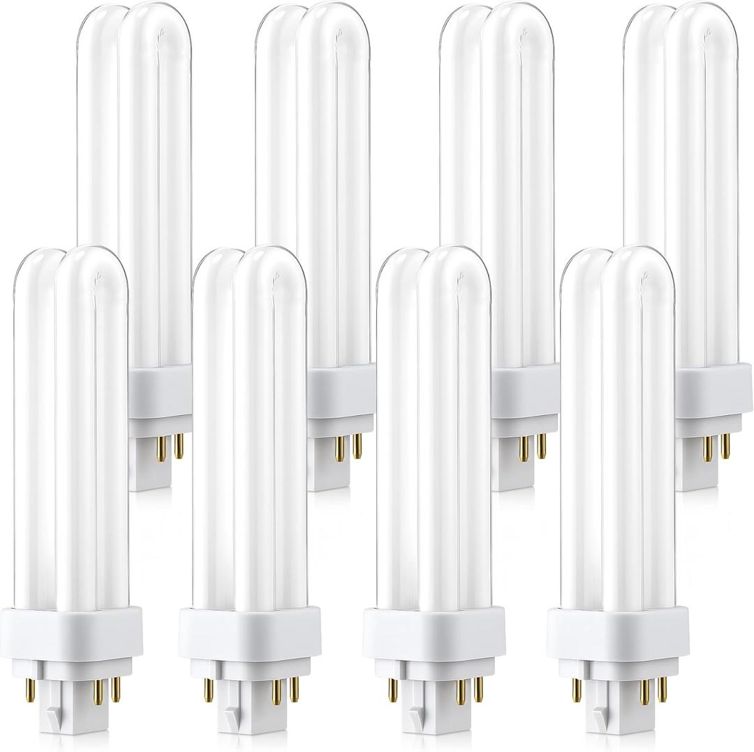 Saillong 8 Pack PLC-13W 4 Pin G24q-1, 4100K White Dimmable Compact Fluorescent Light Bulb, Double Tube, Compatible with Sylvania 20667, GE 97597
