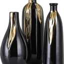Ceramic Vase 3 Piece Set, Gold and Black Vases for Home Decor, Decorative Vases for Mantel, Shelf and Entryway Decor, Dining Table Centerpieces, Living Rooms, Fireplaces and Kitchen Decor.