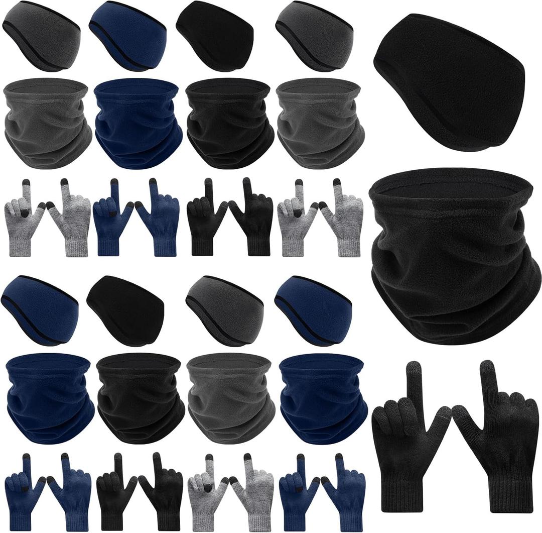 Eurzom 36 Pcs Winter Ear Warmer Headband Warmer Fleece Neck Gaiter Touch Screen Knit Gloves Set Earmuffs Face Mask Scarf Full Finger Gloves for Men Women Cold Weather Ski Running Cycling