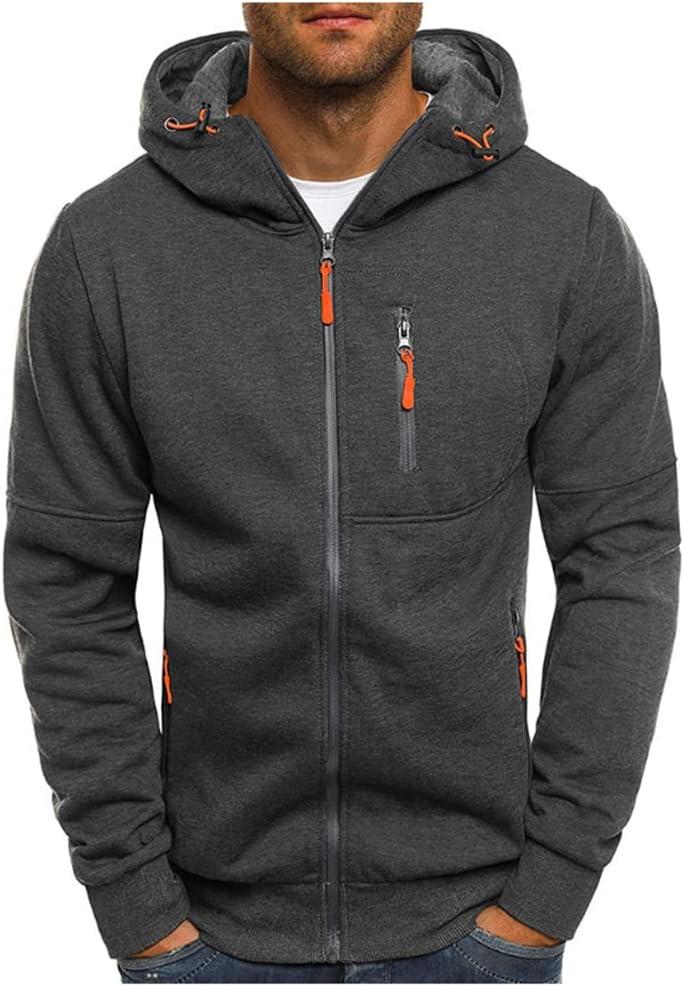 Men Hoodies Casual Hoodies for Men with Zip Pockets Full Zip Long Sleeve Sweatshirt Sports Hooded Jacket (Medium, Dark Grey)