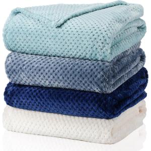 Newwiee 4 Pcs Flanne Fleece Throw Blanket for Bed Couch Large 3D Waffle Textured Soft Blanket Winter Warm Lightweight No Shedding No Pilling Decorative Throw, 50x60 Inch(Gradient Blue)
