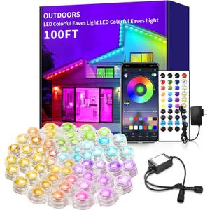 100ft Permanent Outdoor Light, RGB Smart Outdoor eave Lights with APP & Remote Control,timed Music synchronisation IP67 Waterproof LED eave Light,Suitable for Party,Halloween,Christmas,Rooftop,Garden