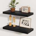 Fun Memories Rustic Black Floating Shelves 24 Inch Long, 8 Inch Deep Floating Shelf, 24 x 8 Wall Shelves Set of 2, Deep Black Bathroom Shelves, 24 Long Floating Bookshelf Wall Mounted