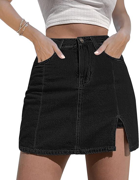 luvamia Skorts Skirts for Women Denim Mini Skirt Side Slit with High Waisted Jean Shorts Stretchy, 2XL
