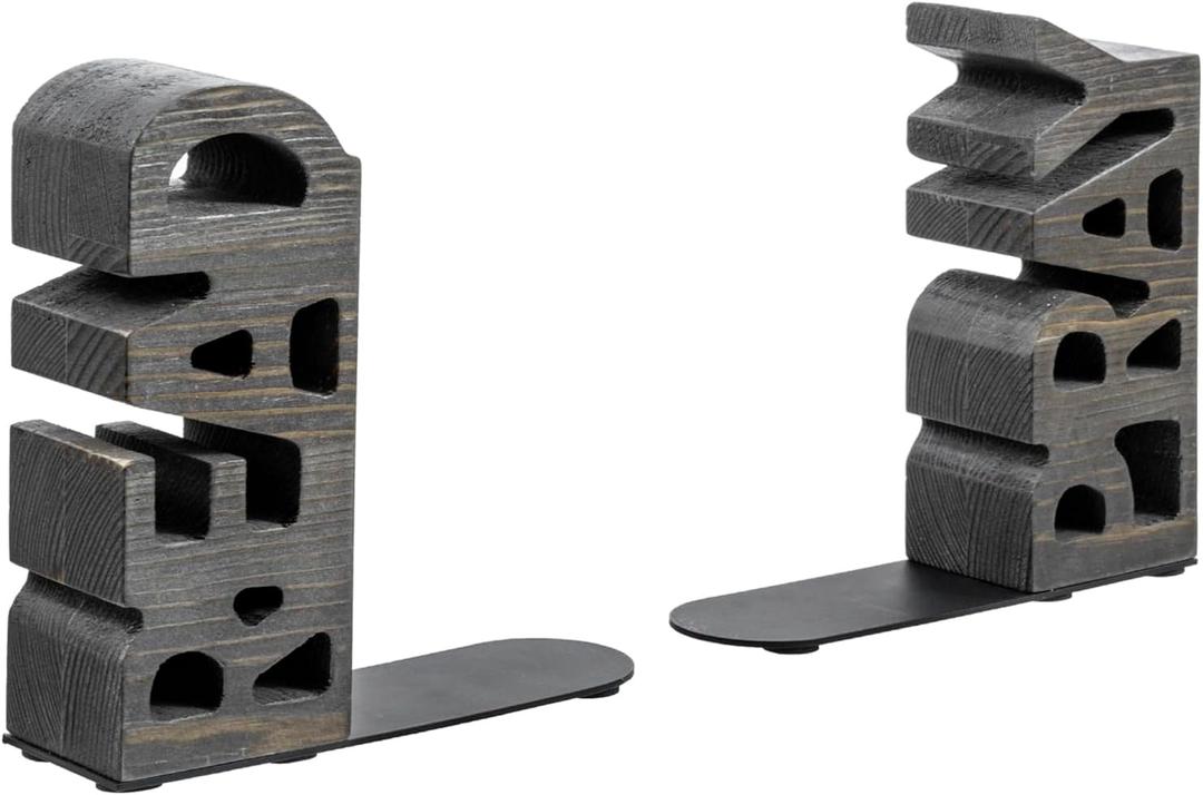 Book Ends Christian, Vintage Weathered Gray Solid Wood Bookends Carved in Read and Pray Block Letters, Decorative Book Stands for Home Library Bookshelf Office Desk, 2 Piece Set