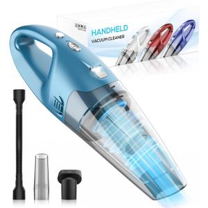 Handheld Vacuum Cordless Rechargeable 6000Pa Mini Hand Held Vacuum, LED Light, 2025 Mins Runtime, USB Charging, 500ML Cup Lightweight Small Vacuum Cleaner Cordless for Car/Office/Home, Blue