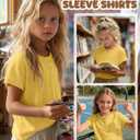 Girl's Short Sleeve Shirts Henley Round Neck Button up Tops Loose Fit Summer Basic Tees