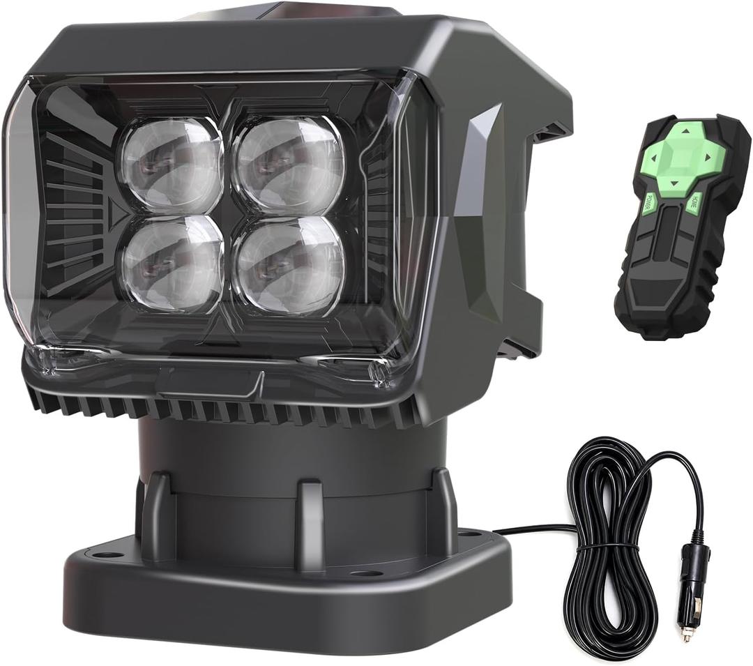 Remote Control LED Spotlight for Truck Search Light 50W Off-Road Light | 360°Automatic Searchlights Waterproof, for Offroad Hunting Camping, Go Outdoor Spot Lights 12V/24V, 5 Strong Magnets Built-in