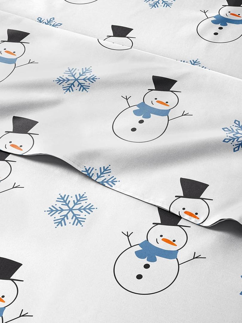 Queen Christmas Snowman Sheet Set - Holiday Xmas Pattern Bedding Set - Deep Pockets - Snug Fit - 4 Piece - Wrinkle Free - Comfy & Cooling Festive Winter - Holiday Sheets for Women, Men, Kids & Teens