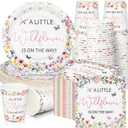Hushee 200 Pcs Baby in Bloom Baby Shower Paper Plates Napkins Cups Wildflower Party Supplies Tableware Set a Little Wildflower Is on The Way Disposable Plates for 50 Guest Spring Summer Party Decor