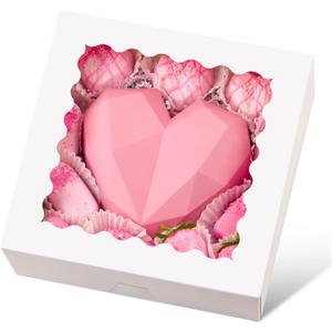 Ocmoiy 20 Pack Pie Boxes, 10 x 10 x 2.5 Inches Bakery Boxes with Window, Auto-Popup Cookie Treat Boxes for Chocolate Strawberries, Pastries, Muffins, Donuts, Breakable Heart