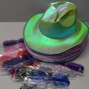 Haysandy 10 Pcs Holographic Space Cowgirl Hat with Rimless Sunglasses Neon Sparkly Cowboy Hat and Heart Sunglasses for Women (Multicolor,Classic)