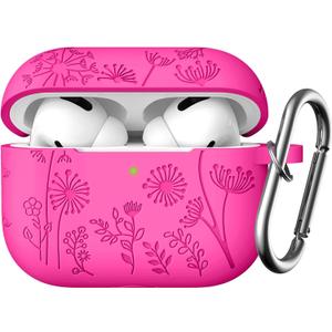 Lerobo Flower Engraved Cover for Airpods Pro 2 Case, Cute Soft Silicone Skin Full Protective Cover Compatible with Apple Airpods Pro 2nd Generation/1st Generation Case with Keychain (Rose Pink)