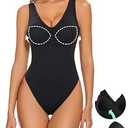 Decorus Women's Shapewear Tank Bodysuits - Plunge V Neck Sleeveless Shapewear： Built in Bra V Backless Thong Body suits Tops Black XXL
