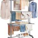SONGMICS Clothes Drying Rack Stand 4-Tier, Foldable Laundry Drying Rack 68.1-Inch Tall, Steel, Rolling Clothes Horses Dryer Rack, Easy to Assemble, Indoor Outdoor Use, Dove Gray ULLR701G01, 25"d X 50.4"w X 68.1"h