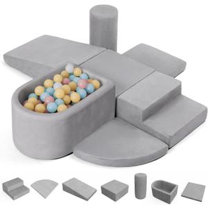 little dove 7-Piece Toddler Climbing Toys Indoor, Soft Foam Climbing Blocks with Ball Pit (Balls Not Included), Durable Climbing Toys for Toddlers 1-3, Climb and Crawl Play Set with Widended Velcro (Extra Large)