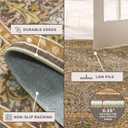 Gold Brown 3ft Small Round Rug for Entryway Indoor, Vintage Washable Area Rug for Kintchen, Bathroom - Non Slip with Rubber Backing, Floral Pattern Low Pile Soft Carpet