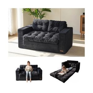 MAXYOYO Convertible Sofa Bed, Pull Out Loveseat Sleeper Sofa, 2 in 1 Folding Couch Bed, Fold Out Floor Couch with Pillows for Living Room Bedroom Lounge, Black