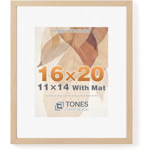TONES FRAME DESIGN 16x20 Solid Wood Frame,Natural Oak Wood Picture Frame can Display Photo 11x14 With Mat or 16 x 20 Without Mat,Single Poster Frame for Wall Home Decor