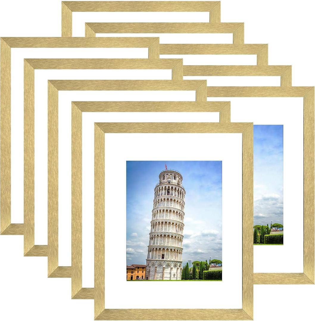 SESEAT 11x14 Picture Frame Set of 10, Display Pictures 8x10 With mat or 11x14 Prints Without Mat, Wall Mounting, Gold