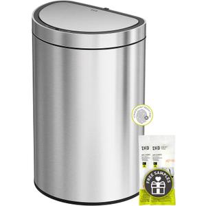 EKO Mirage Semi-Round Motion Sensor Trash Can, 47 Liter / 12.4 Gallon Automatic Large Kitchen Trash Can with Deodorizer Compartment, Removable Lid and Bucket, Matte Stainless Steel