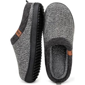 MERRIMAC Men's Slip on Slippers Comfy Memory Foam Non Slip Indoor House Shoes (10-11, Grey)