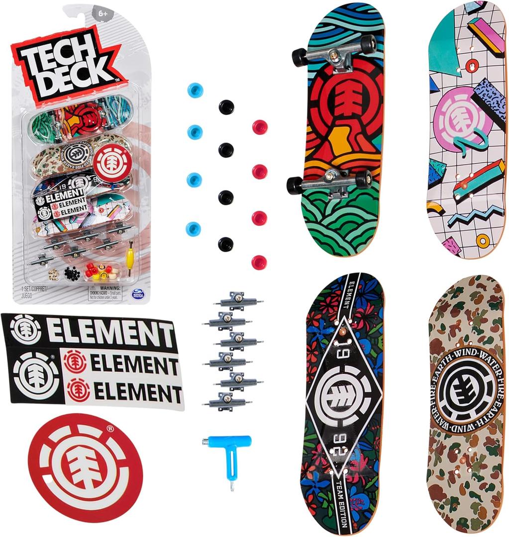 TECH DECK, Ultra DLX Fingerboard 4-Pack, Element Skateboards, Collectible and Customizable Mini Skateboards, Kids Toy for Ages 6 and up