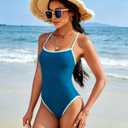 Jolefille Womens One Piece Swimsuit Tummy Control Modest Bathing Suit Teen Girls Swim Suit Cute Floral Swimwear (Blue, S)